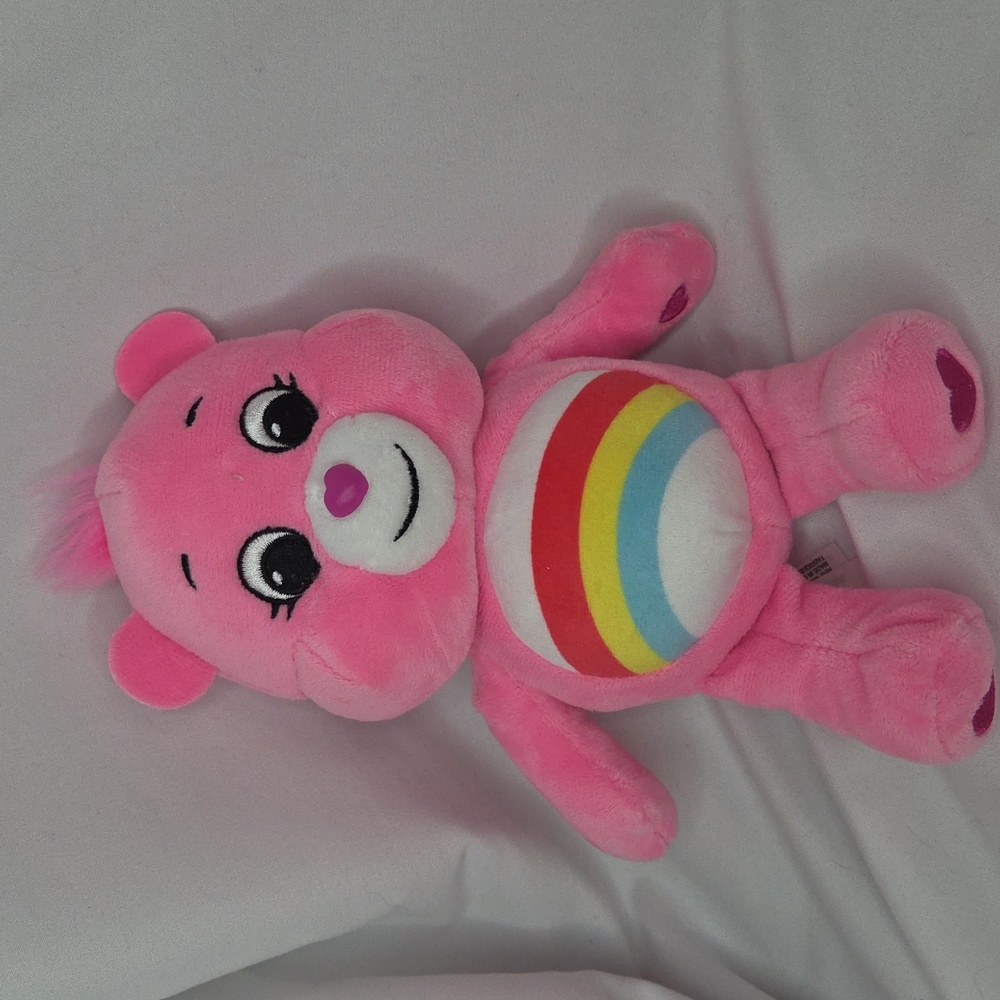 Pink Care Bear Cheer Bear Rainbow  9" Basic fun heart nose plush cub